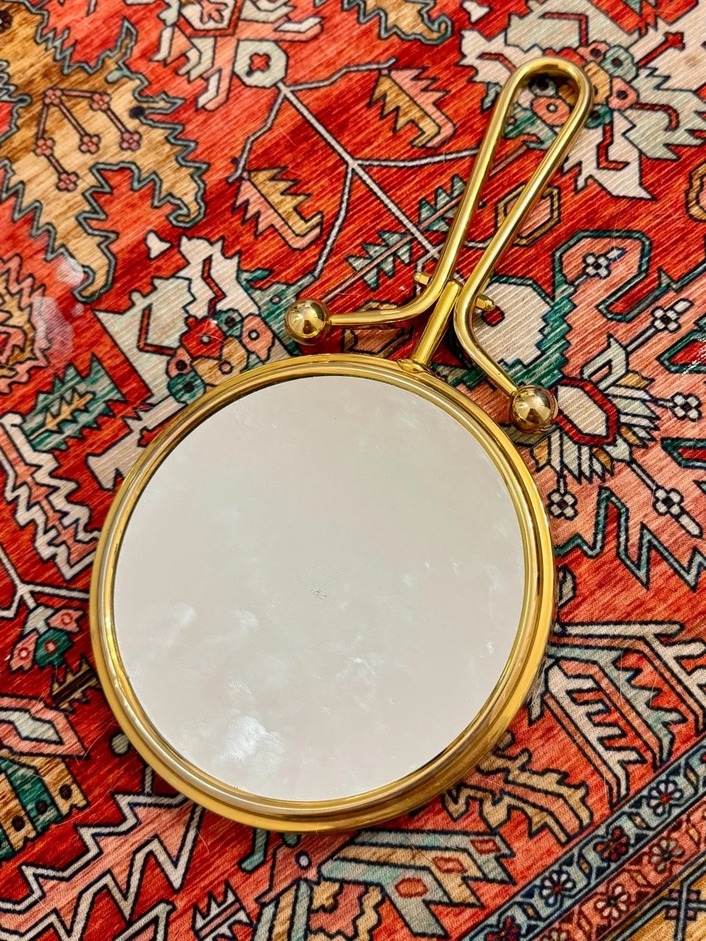 Vintage Brass Round Hand and Tabletop Mirror, Magnifying - Gold
